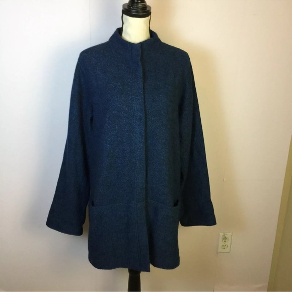 J. Jill Pure Jill Jacket Coat Size M Womans Blue Wool Blend Snap Buttons Pockets - Picture 1 of 15